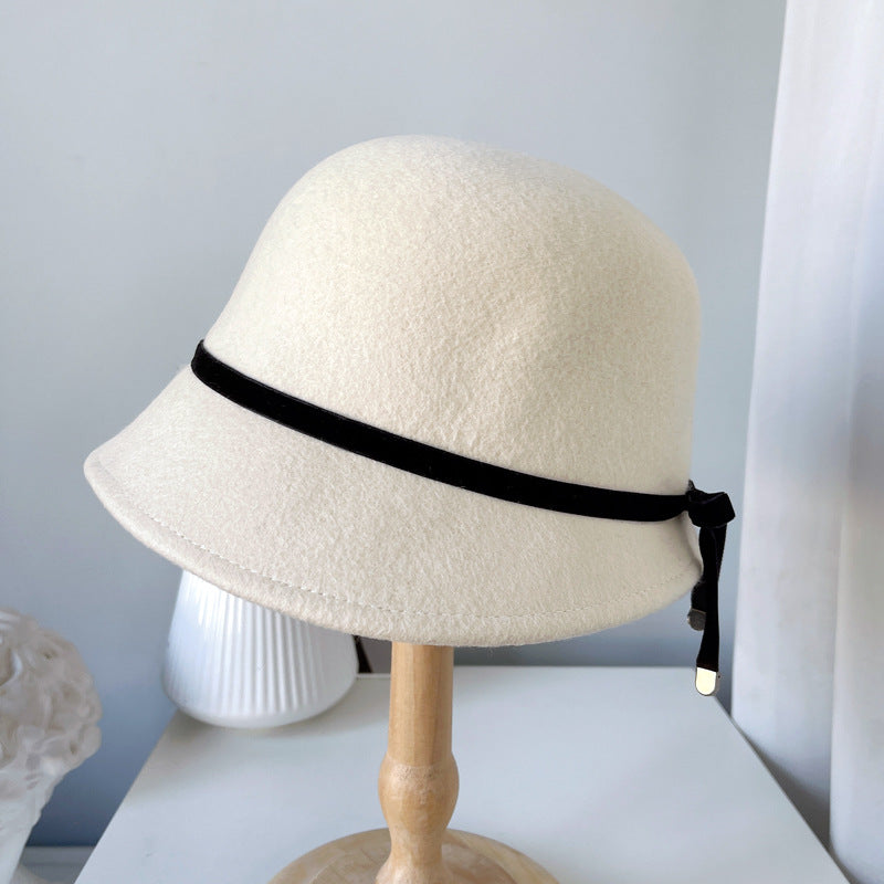 Sombreros elegantes de fieltro de lana con lazo sofisticado para mujer