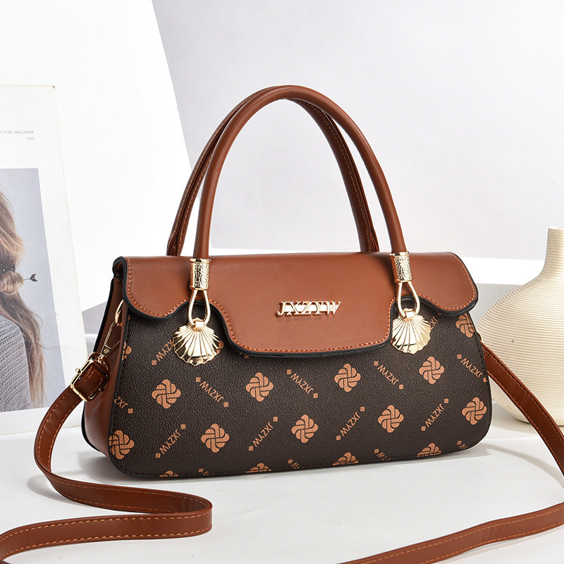Vintage-Inspired Letter Print Women's Crossbody Handbag Yellowish Brown Length 28 Width 9 Height 15cm