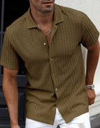 Men's Slim Fit Short Sleeve Casual Shirt For Everyday Wear Brown