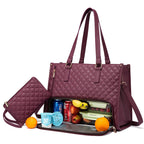 2 In 1 Lunch Tote Bag For Work And Laptop Insulated Carrier Wine Red 36x16x30cm