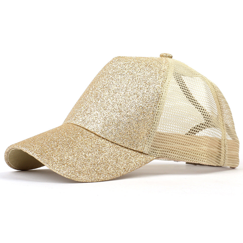 Gorra de béisbol snapback con cola de caballo y lentejuelas para estilo hip-hop