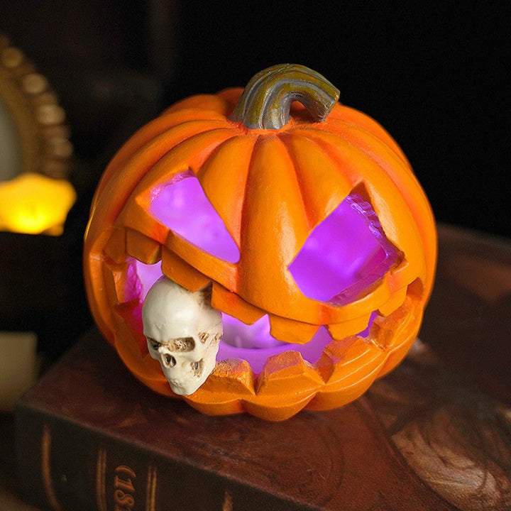 Halloween's Carved Jack O'Lantern Ornament with Skull Detail in Resin