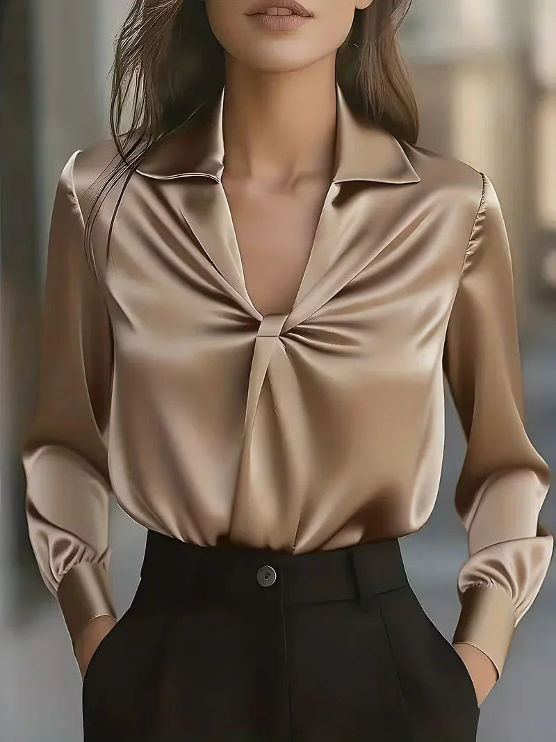 Women's Elegant Front Twist Blouse Light Brown