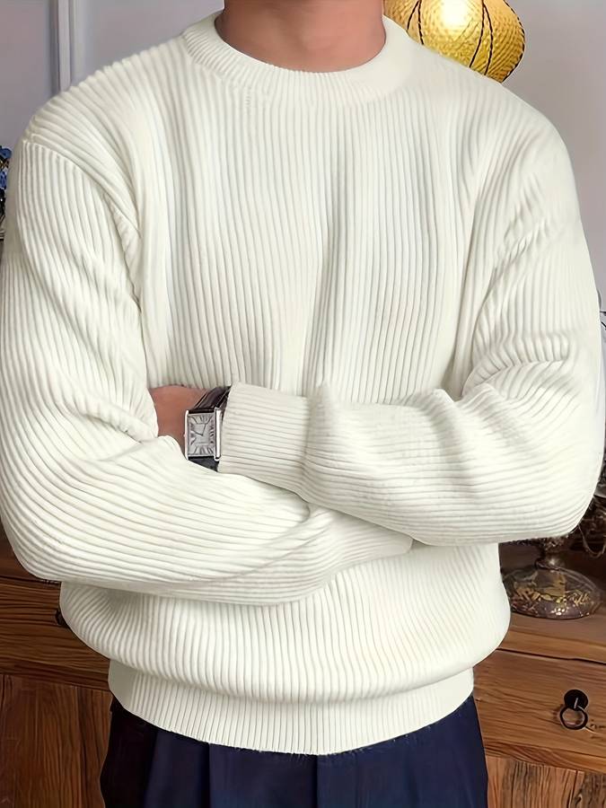Men's Ribbed Long Sleeve Crew Neck Pullover Sweater
