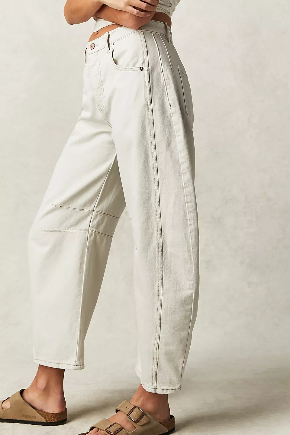 High-Stretch Mid-Rise Barrel Jeans-MODAUTLET