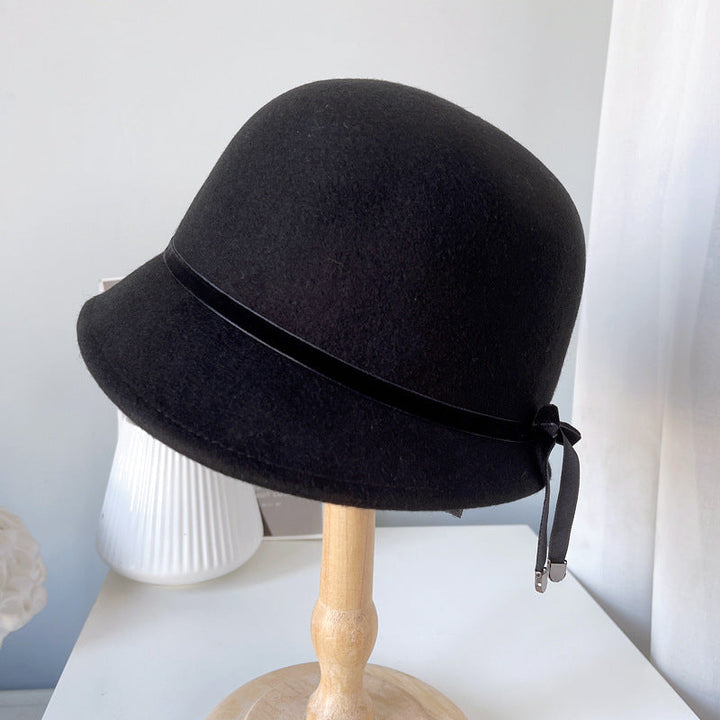 Sombreros elegantes de fieltro de lana con lazo sofisticado para mujer