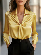 Women's Elegant Front Twist Blouse Yellow