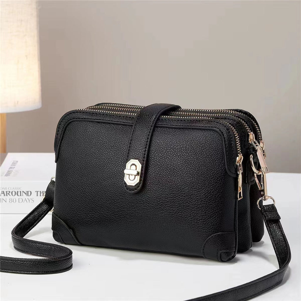Elegant Multi-Layer Soft Leather Handbag Black