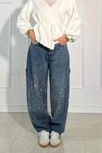 Rhinestone Wide Leg Jeans Sparkling Denim Glam Fashion
