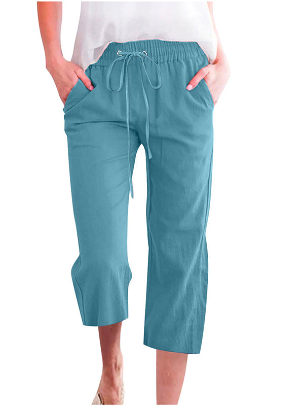 Women's Solid Color Drawstring Casual Cropped Pants