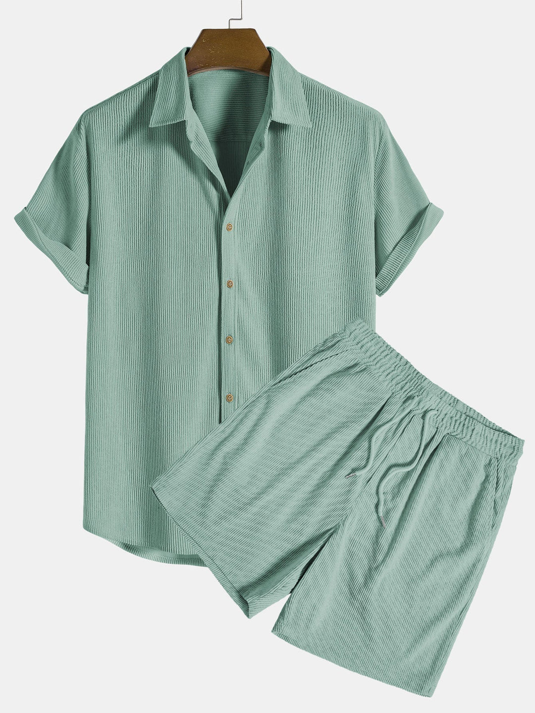 Conjunto de Camisa y Pantalones Cortos de Verano para Hombre - Atuendo Elegante de Dos Piezas