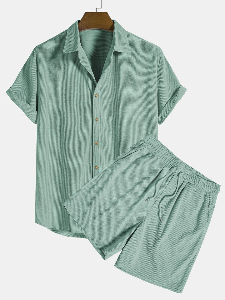 Conjunto de Camisa y Pantalones Cortos de Verano para Hombre - Atuendo Elegante de Dos Piezas