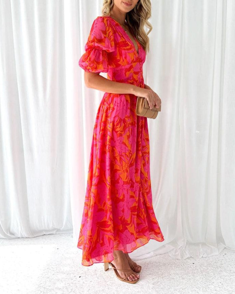 Women's Elegant Red Pink Maxi Dress-MODAUTLET