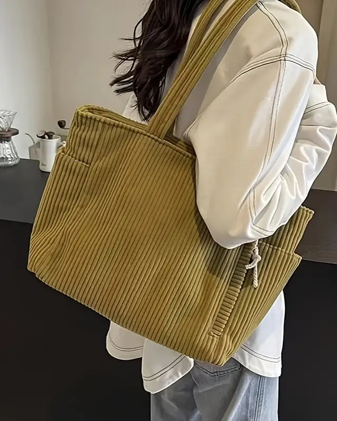 Women's Soft Everyday Tote Bag with Rope Detail-MODAUTLET