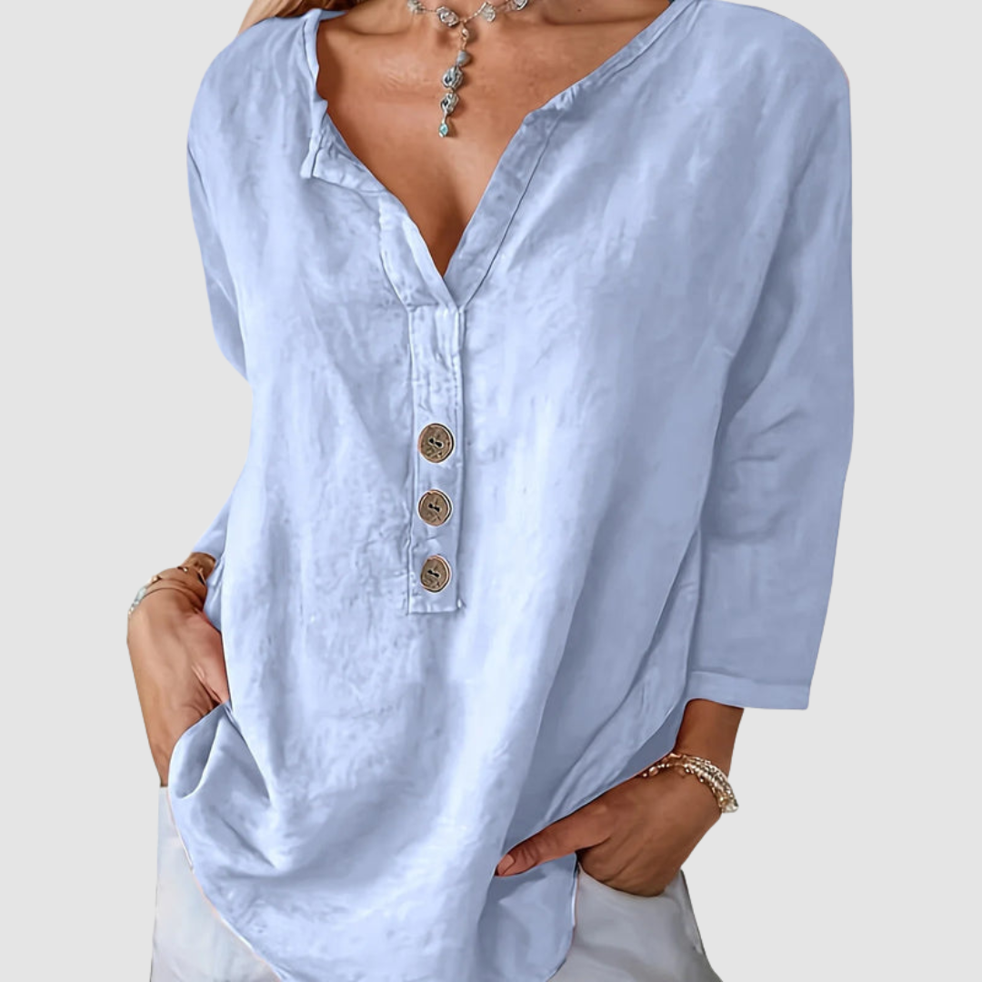 Women's Elegant Button Blouse Light Blue