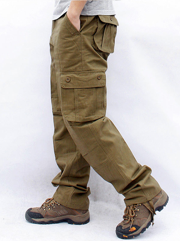 Men's Casual Straight Cargo Pants with 6 Pockets
