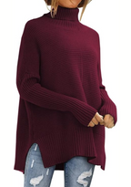 Women's Elegant Turtleneck Sweater Wine Red