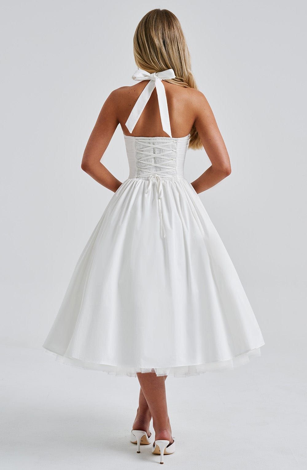 Ariana | Women's Halter Midi Dress for Wedding Guests