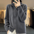 Cozy Wool Cashmere Zip Cardigan Dark Grey