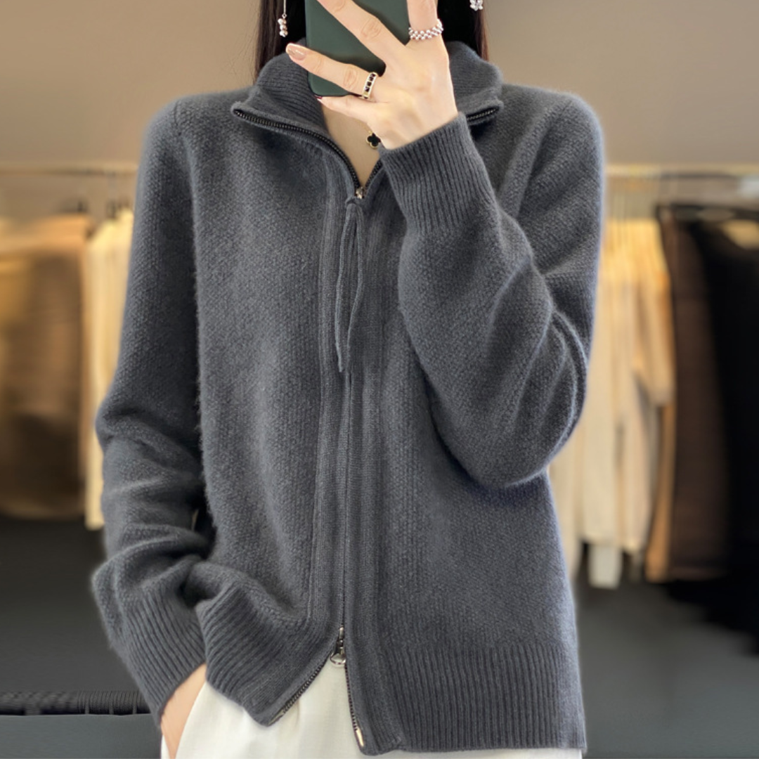 Cozy Wool Cashmere Zip Cardigan Dark Grey