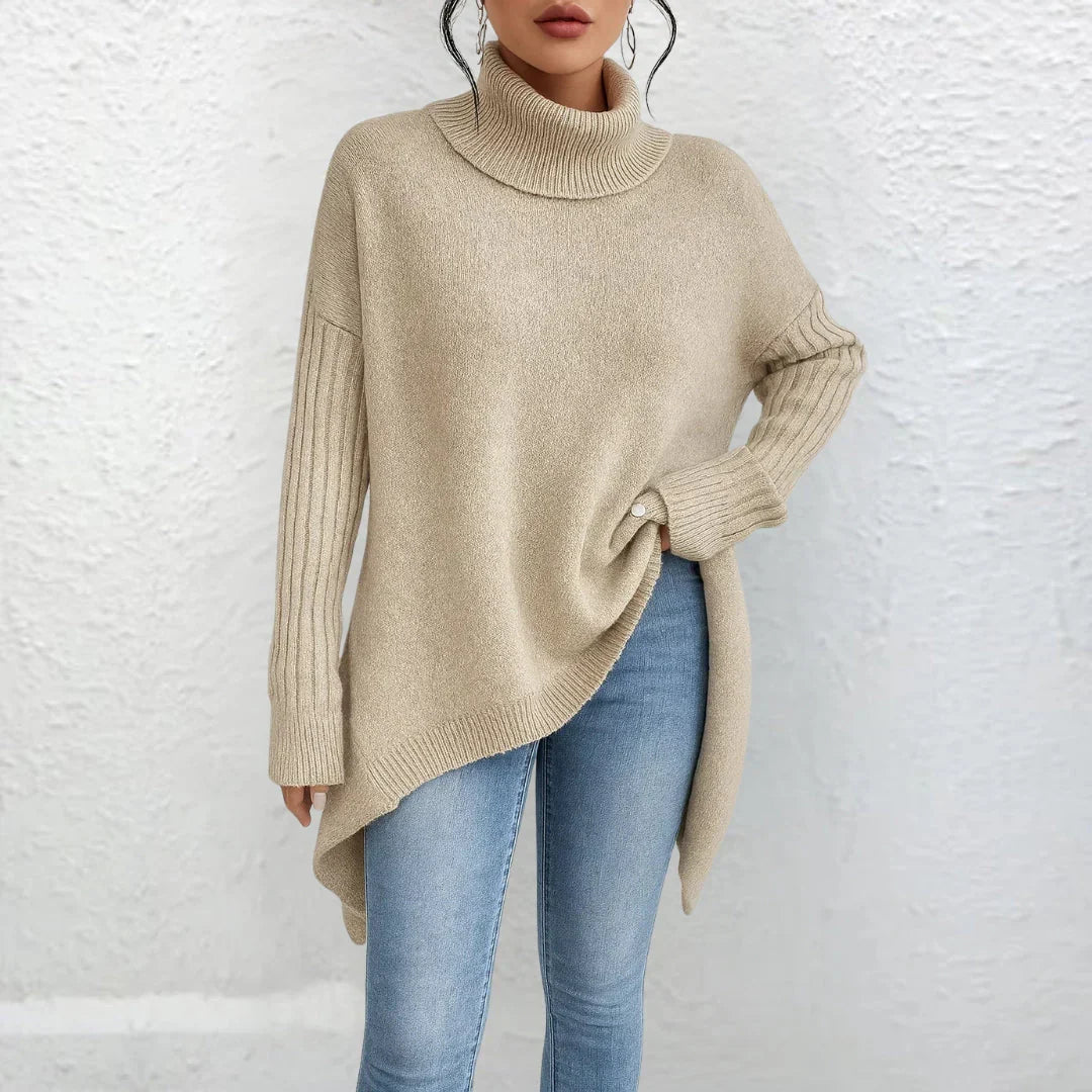 Womens Loose Fit Turtleneck Sweater-MODAUTLET