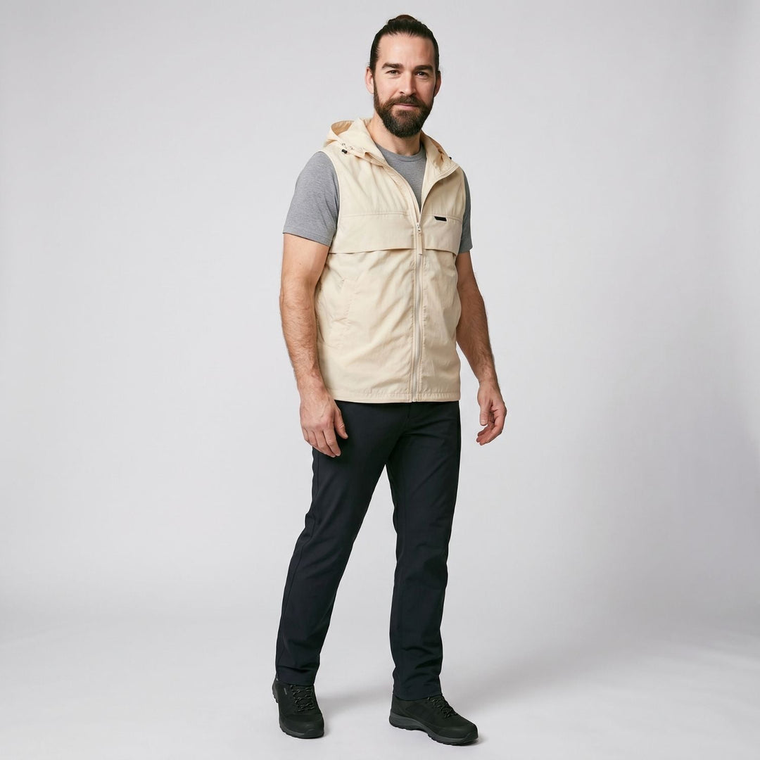 Chaleco cortavientos ligero con capucha para hombre, para pesca y senderismo