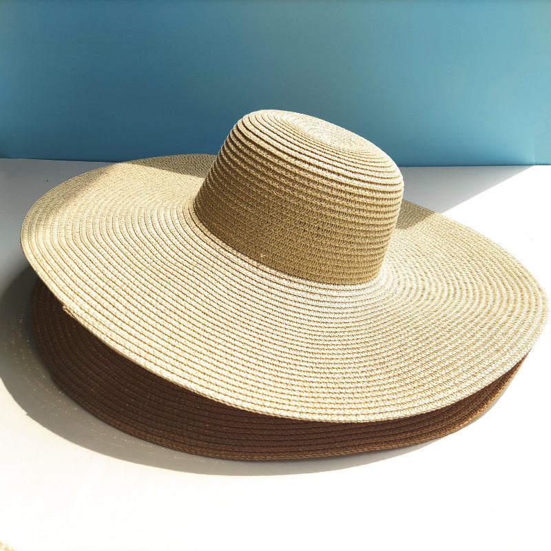 Damen Sonnenfester Strand-Dom Strohhut mit 14CM großem Rand