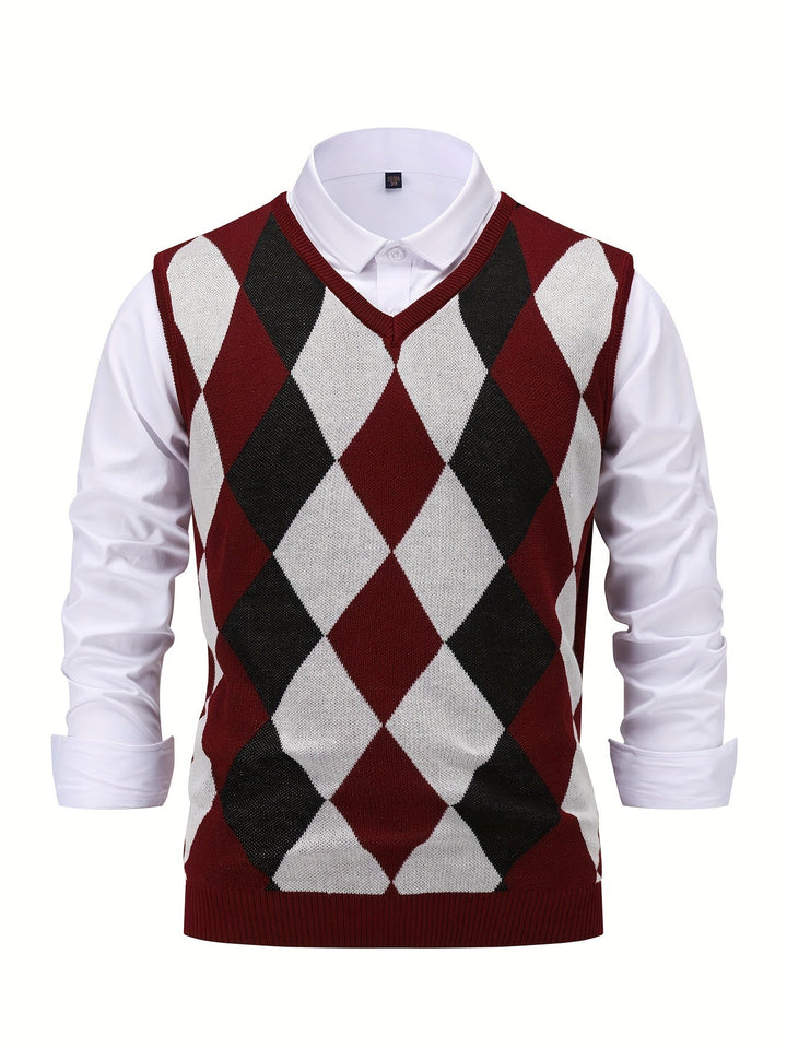 Pánská klasická vesta s argyle vzorem