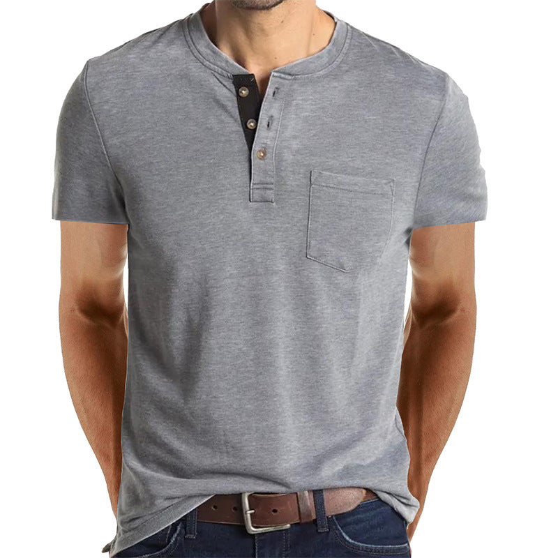 Men's Casual Short Sleeve Pocket Henley T-Shirt