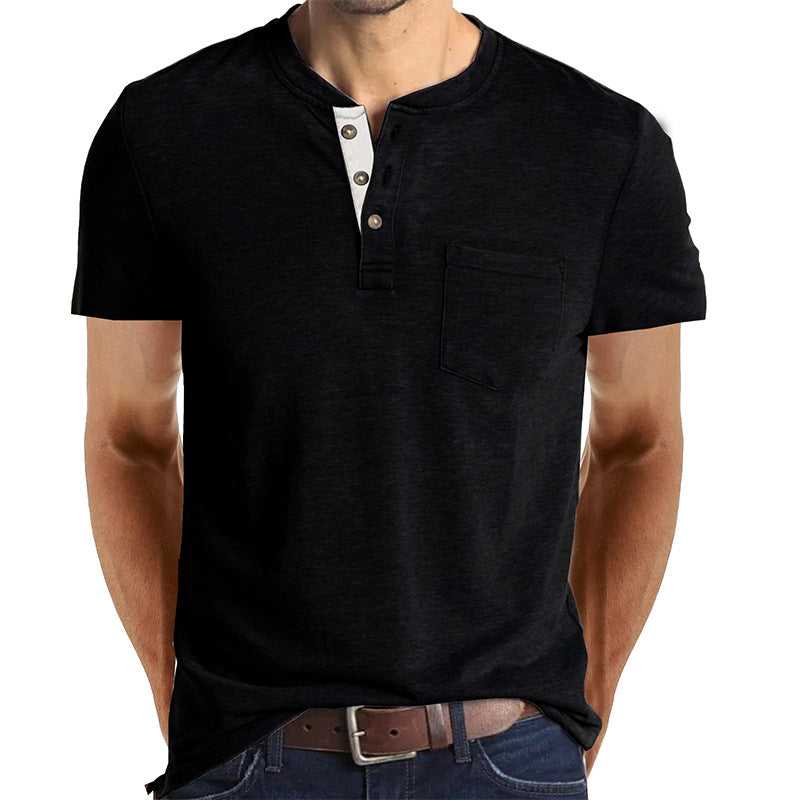 Men's Casual Short Sleeve Pocket Henley T-Shirt