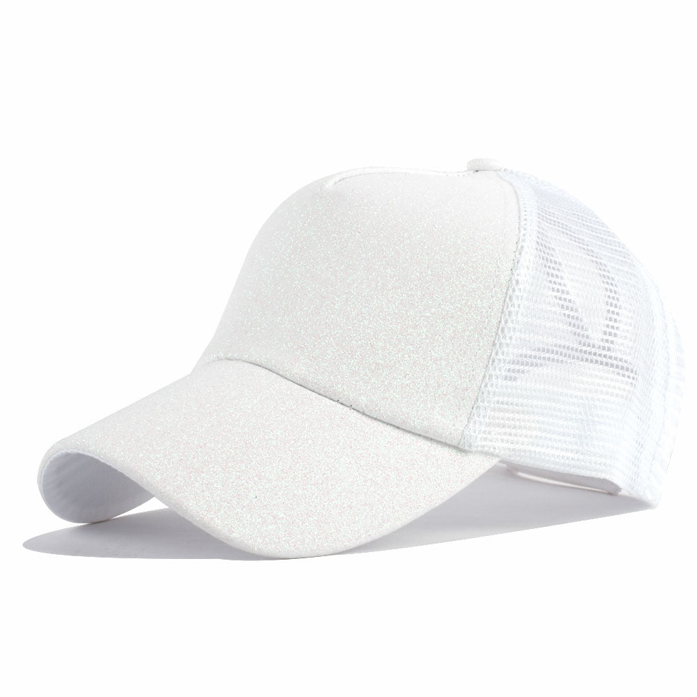 Gorra de béisbol snapback con cola de caballo y lentejuelas para estilo hip-hop