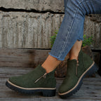 Women's Chunky Side Zip Ankle Boots Green