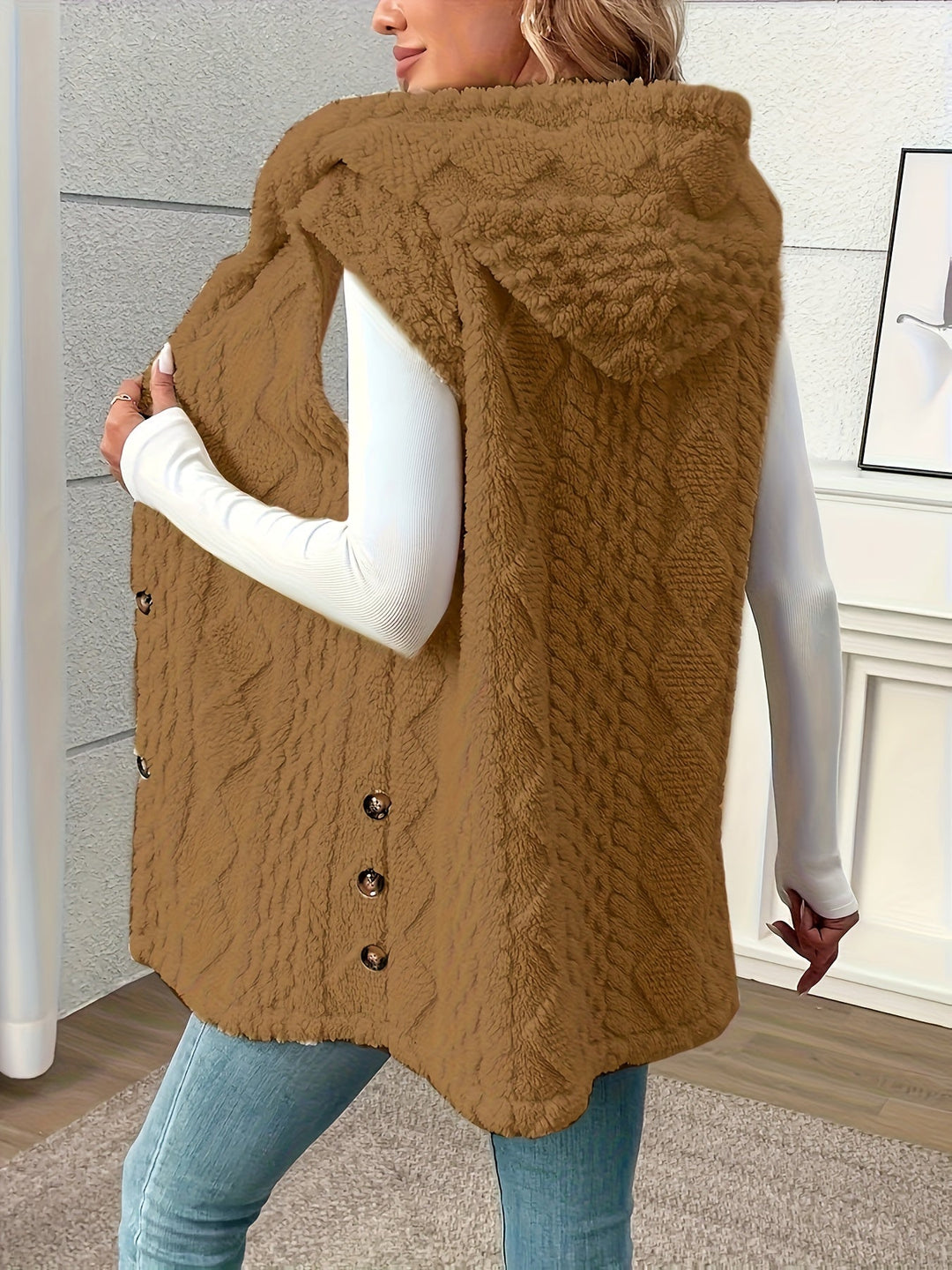 Gilet douillet sans manches à capuche pour femme