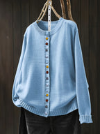 Cozy Button Cardigan – Soft Everyday Layering Essential Light Blue One Size