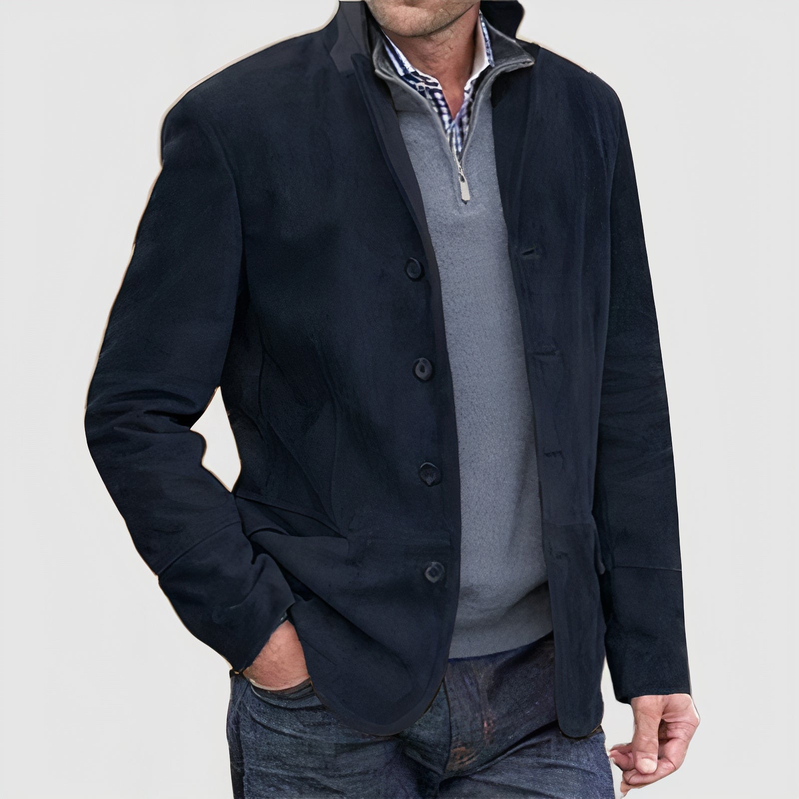 Mens Casual Button Blazer Coat For Modern Formal Wear Navy blue