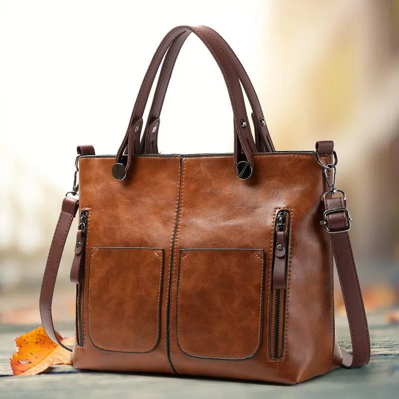 Elegant Leather Shoulder Bag Durable Everyday Companion Brown