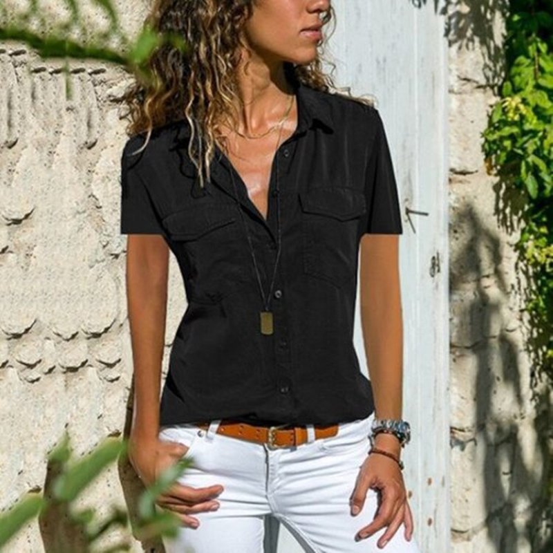 Women's Elegant Pocket Shirt Black