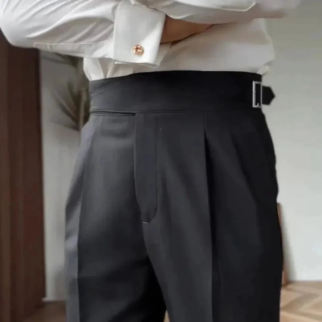 High Waist Buckle Pleated Trousers for Women-MODAUTLET