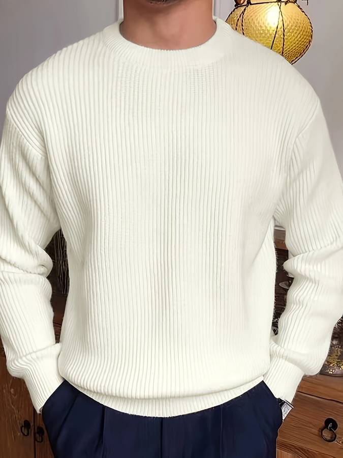 Men's Ribbed Long Sleeve Crew Neck Pullover Sweater