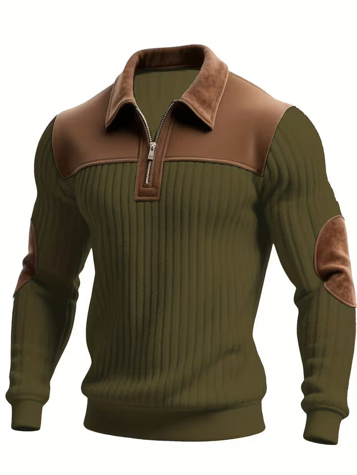 Men's Classic Color-Block Collar Zip Sweater Green