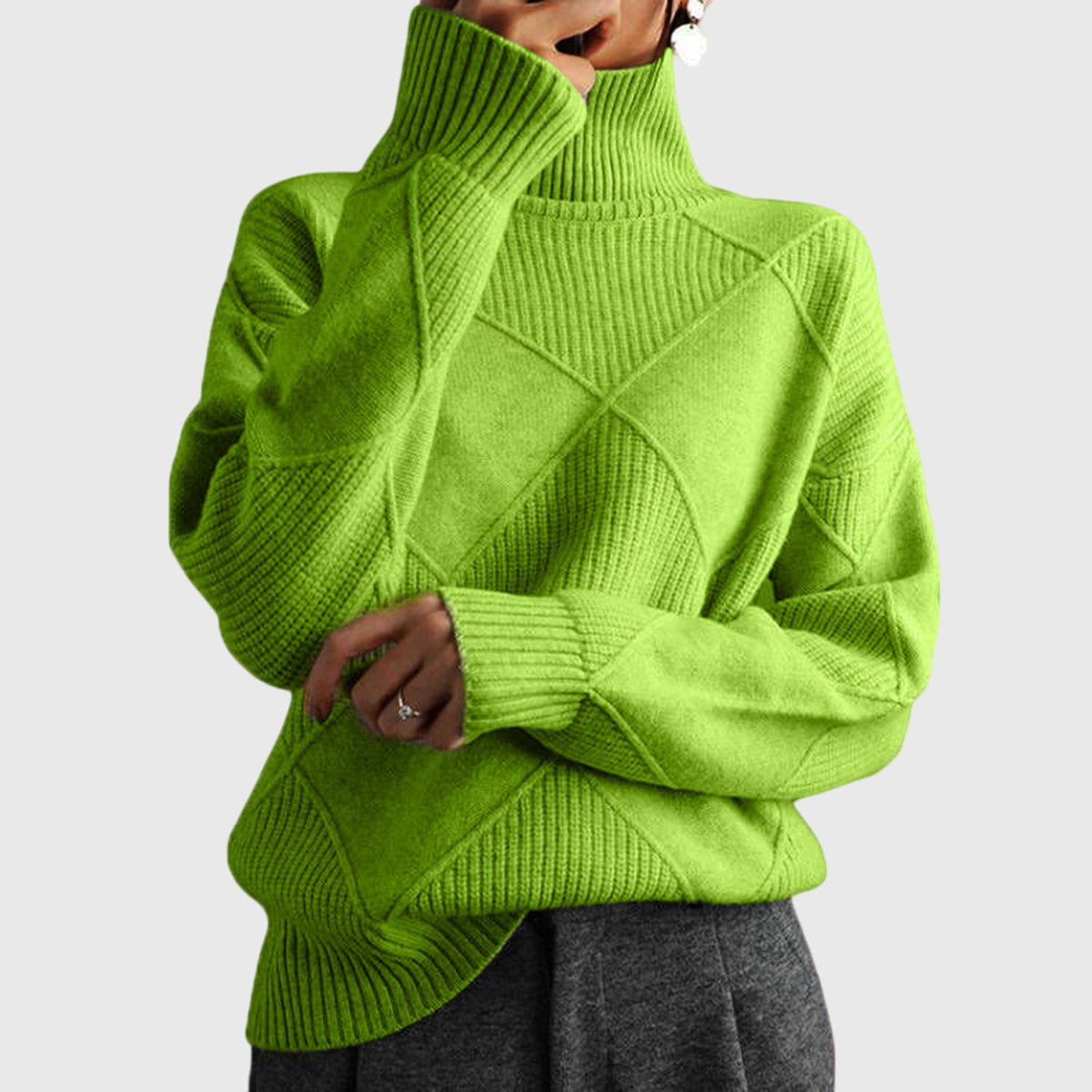 Womens Geometric Turtleneck Sweater Green