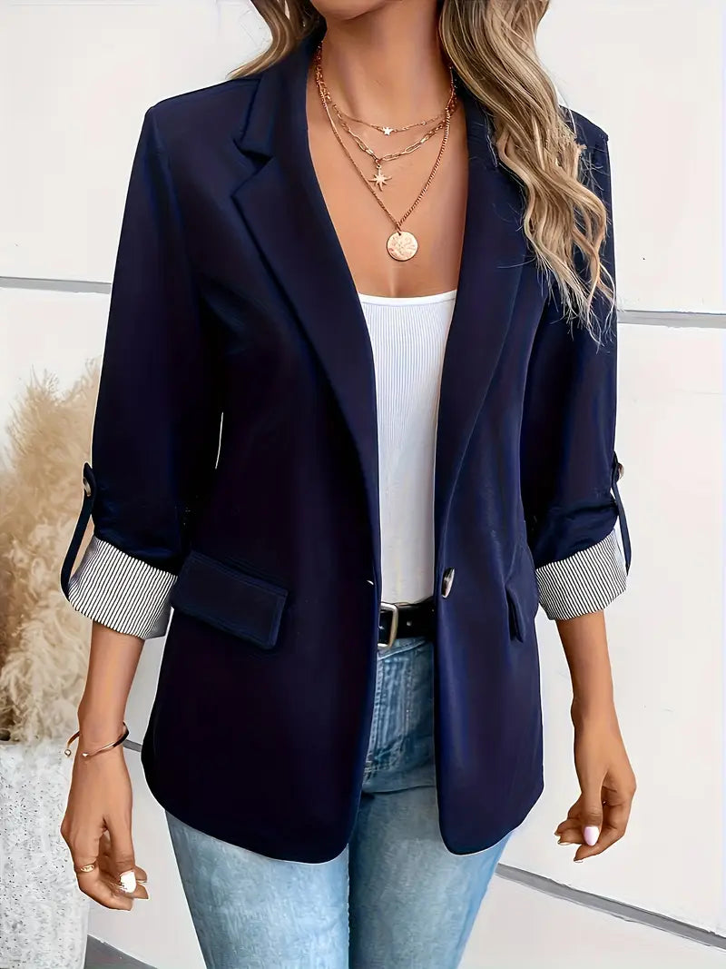 Tailored Womens Blazer For Professional Power Suit Office Navy Blue