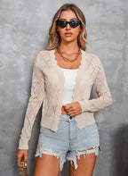 Cold-Weather Women's Cardigan Top Beige