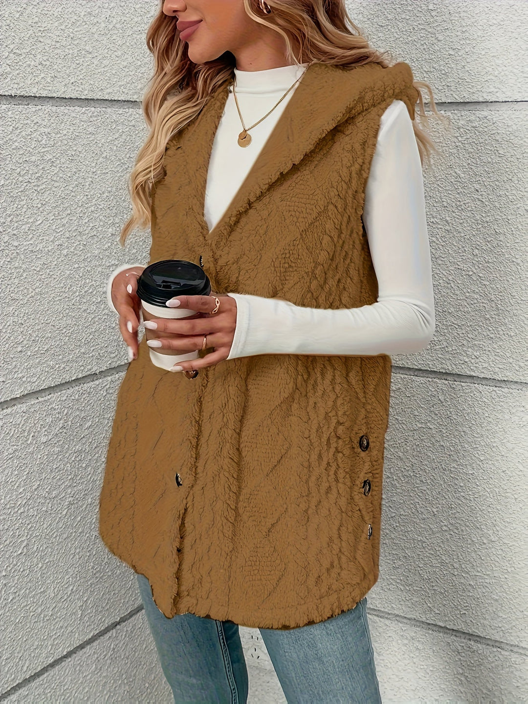 Gilet douillet sans manches à capuche pour femme