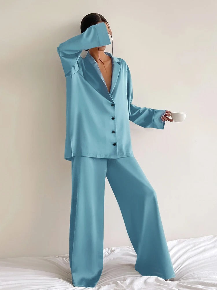 Ultra-Luxe Women’s Silk Wide-Leg Pajama Set-MODAUTLET
