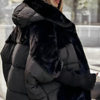 Women Hooded Down Jacket Winter Coat Puffer Warmth Black