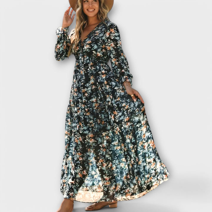 Women's Floral V-Neck Maxi Dress