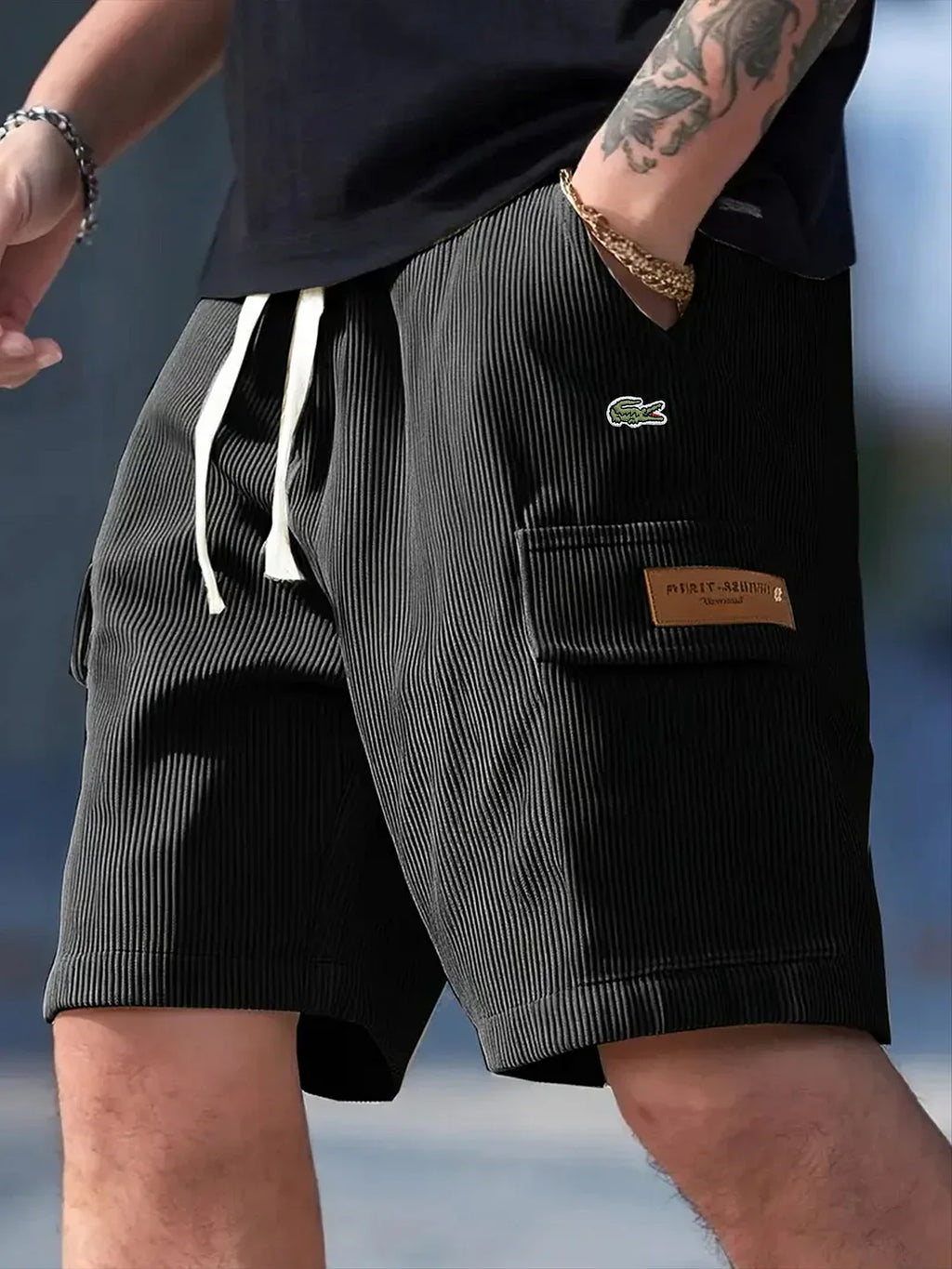 Men’s Loose Striped Casual All-Match Shorts Black