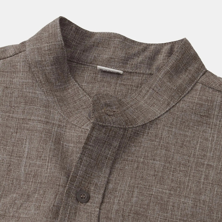 Lightweight Cotton Linen Short Sleeve Shirt Mandarin Collar-MODAUTLET