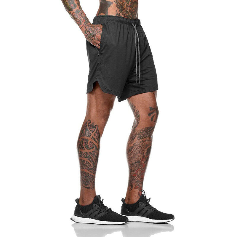 Mens Quick Dry 2 In 1 Running Shorts With Phone Pocket-MODAUTLET